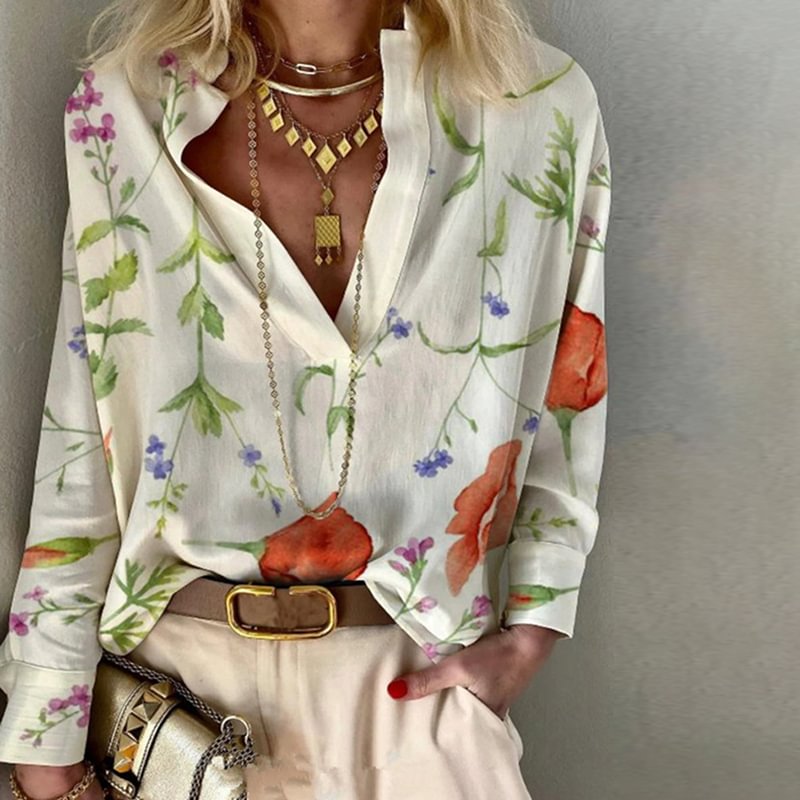Fashion V-Neck Print Blouse