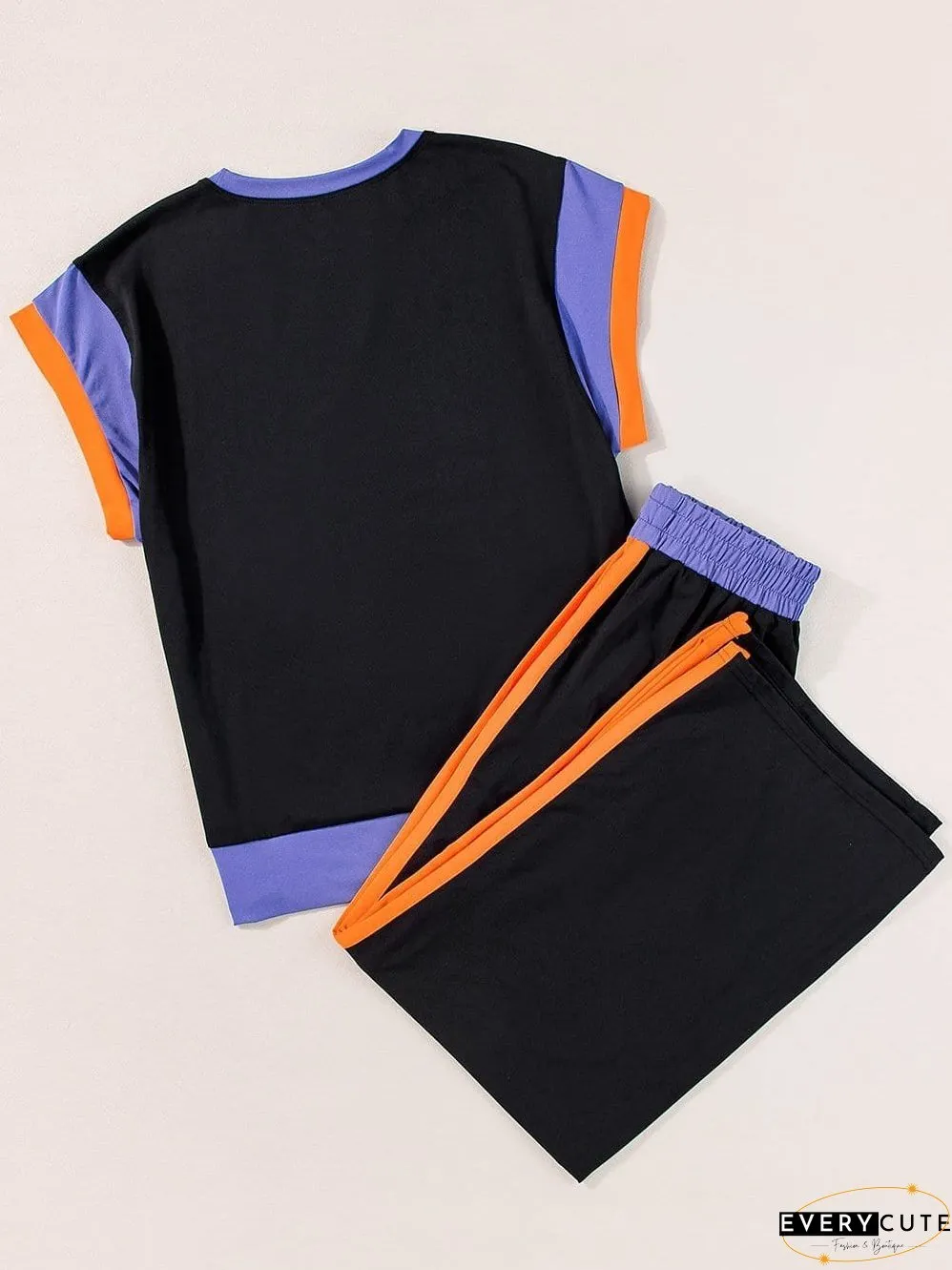 Chic Black Color Block Two-Piece Set