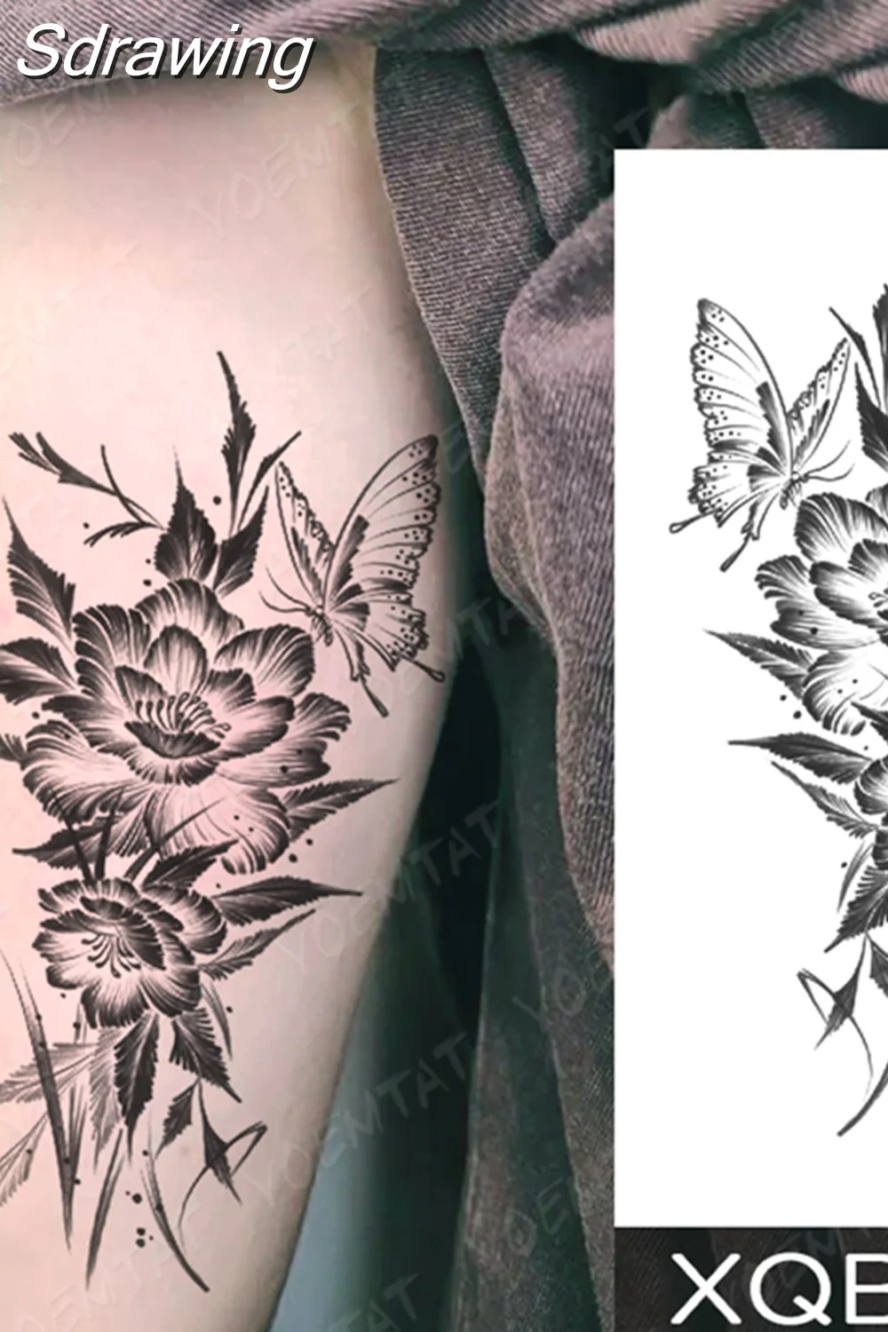 Sdrawing Temporary Tattoo Sticker Butterfly Flower Totem Flash Tatto Y2k Style Body Art Arm Leg Waist Fake Tatoo Men Women