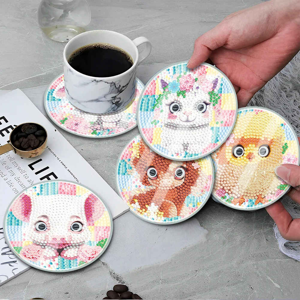 [Upgrade - Waterproof Coaster]6pcs DIY Cute Animal Coaster Set Holiday Christmas for Adults and Beginners(With Covers)