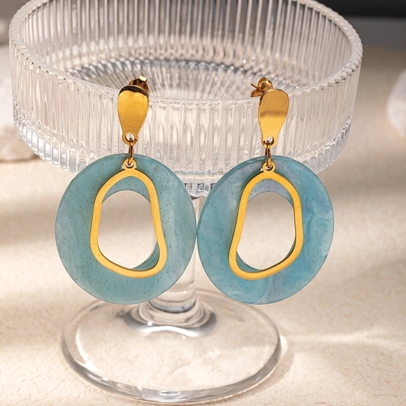 1 Pair Elegant Exaggerated Minimalist Irregular Geometric Plating 304 Stainless Steel Arylic 14K Gold Plated Drop Earrings