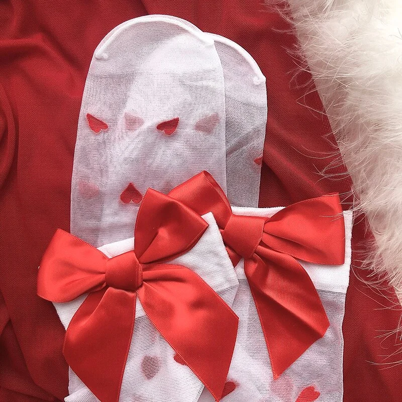 Billionm OJBK Cute Transparent Small Heart Stockings Pure Lovely Red Bow Over Knee White Tigh High Sexy Suspender Tube Silk Stocking 2020