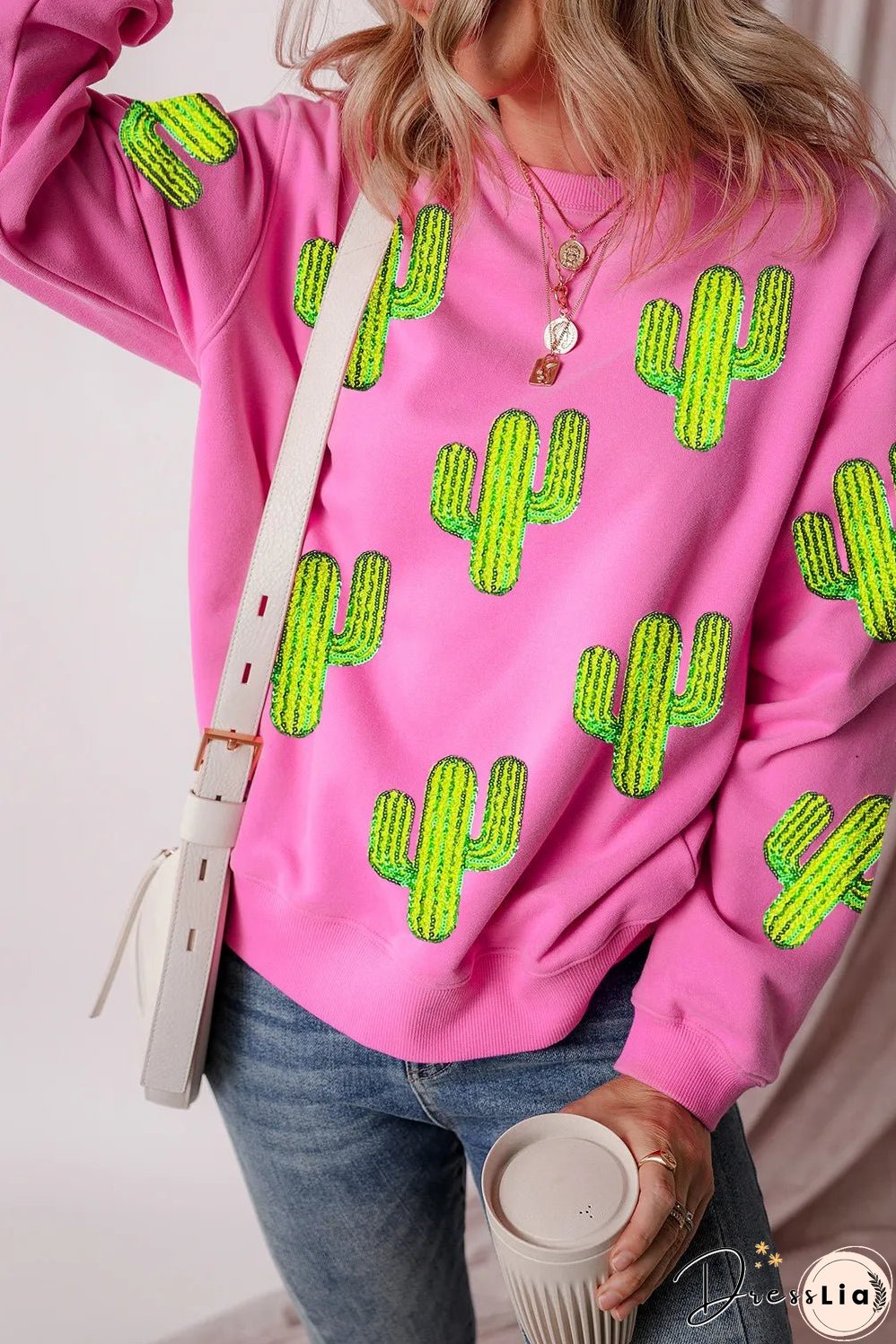Sequin Cactus Long Sleeve Sweatshirt