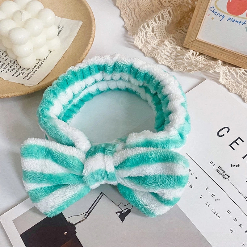 Leopard Stripe Bow Hair Band Women’s Face Washing Sports Hair Band Coral Fleece Hair Accessories