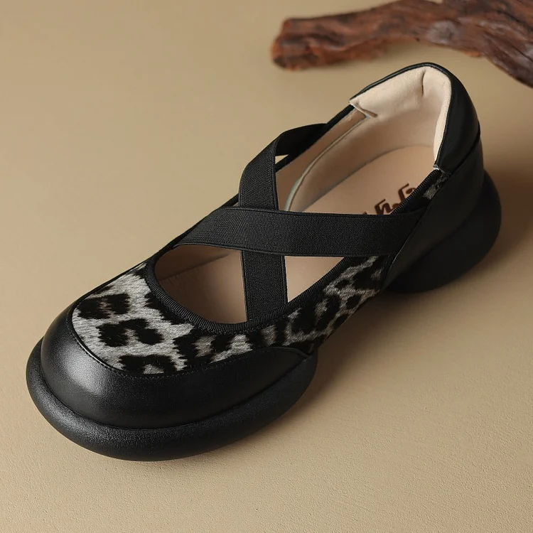 Vintage Leopard Splicing Elastic Cross Tie Platform Shoes