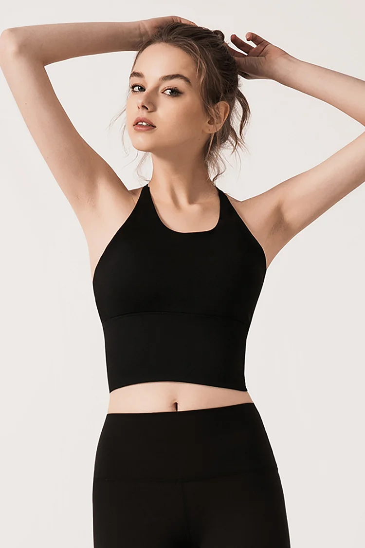 Sporty Crossover Back Tied Yoga Crop Top