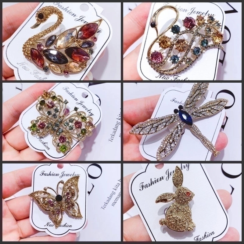 Minimalist Pin Rabbit Swan Butterfly Alloy Plating Hollow Out Inlay Rhinestones Women'S Brooches
