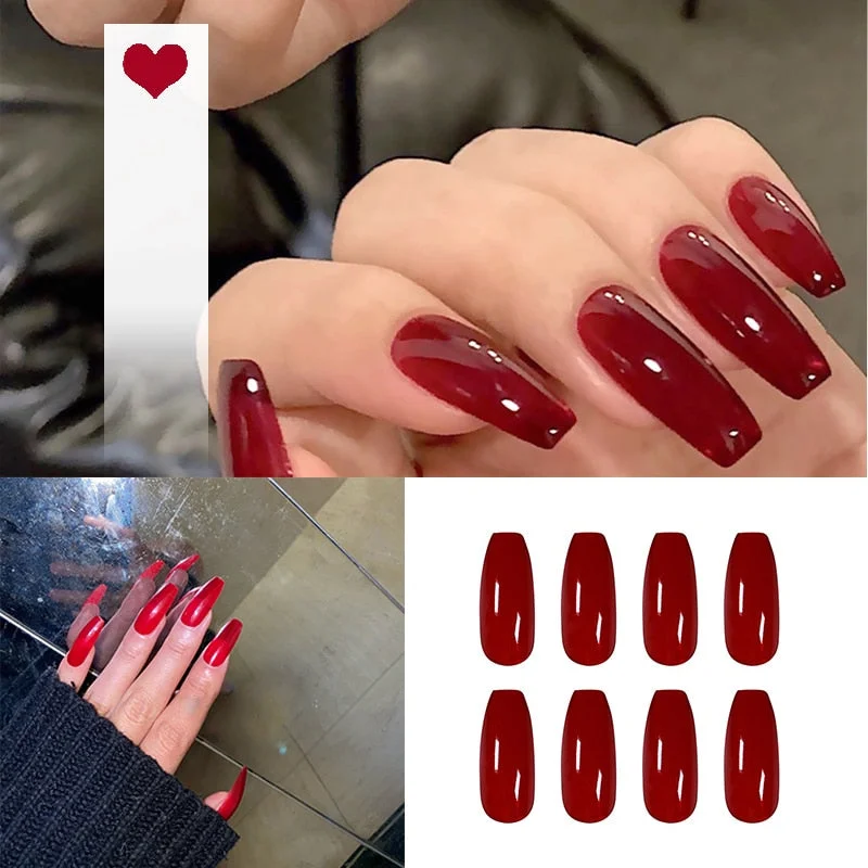 24PCS/box artificial nails with glue Milky white pink Gradients long Ballet Nail stick fake nail tips full cover acrylic-Nail Inspo