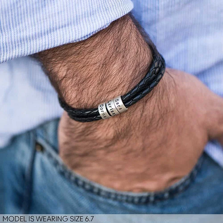 Navigator Braided Leather Bracelet for Men with Custom Beads