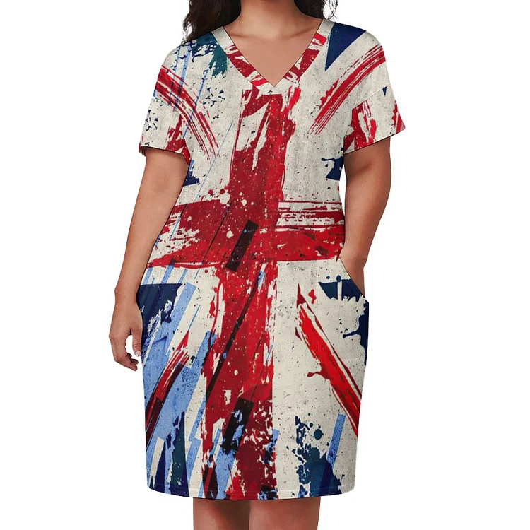 Personalized Design Women's Loose Pocket Dress Flag Elements