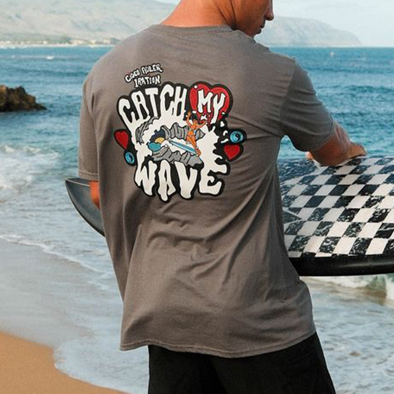 Oversized Print Casual Surf T-Shirt、、URBENIE