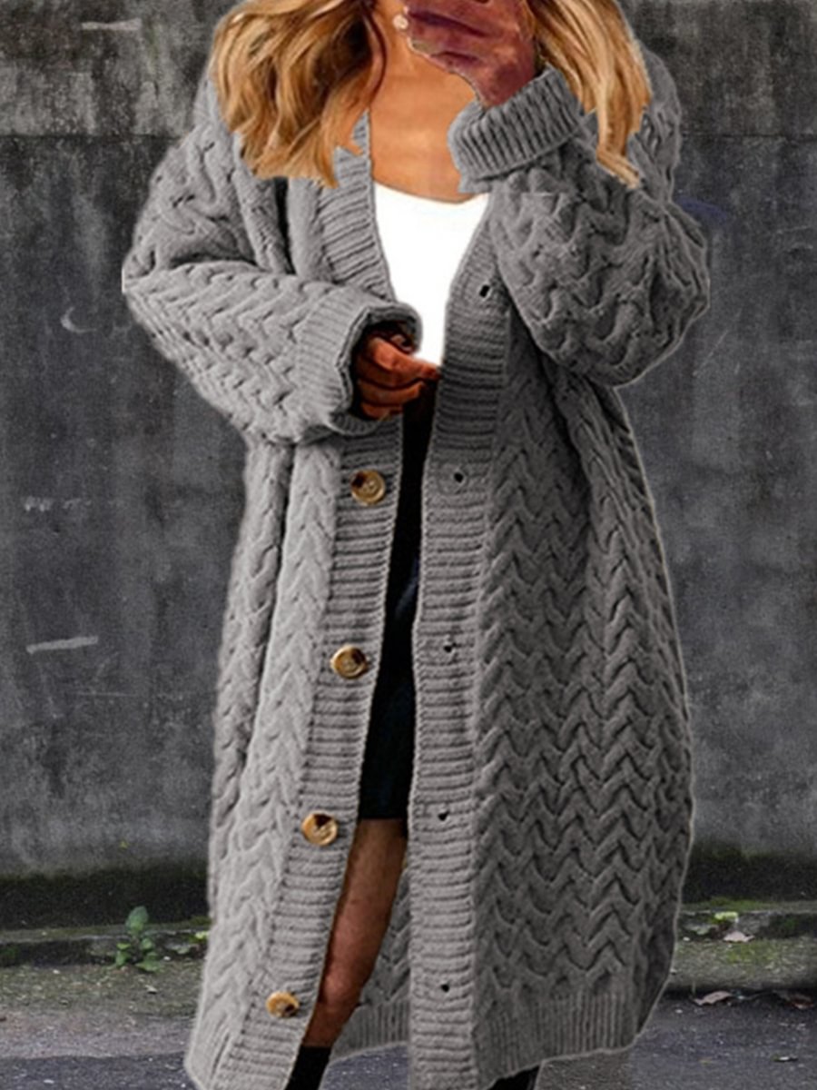 Women's Long Twist Sweater Solid Color Button Cardigan Coat