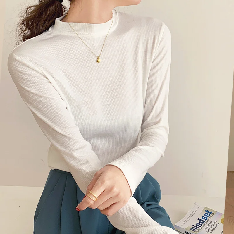 Woherb Standing Collar Solid Color Bottom Shirt Female Autumn Winter 2025 New White Inside The Design Sense Slim Hair Long Sleeve Jacket-Outfit Ideas