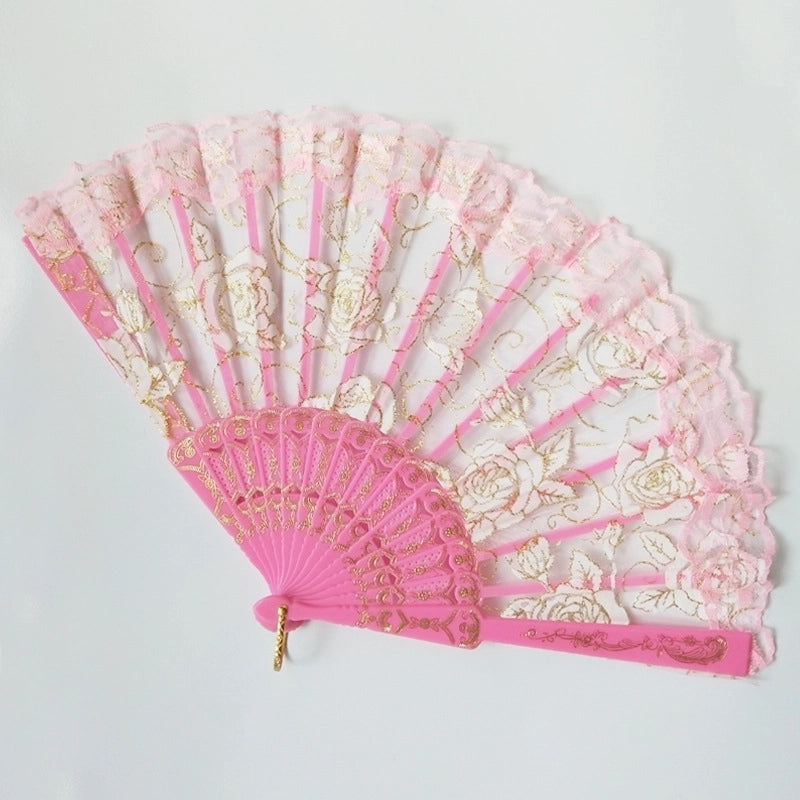New Solid Color Plastic Women’s Lace Rose Folding Fan