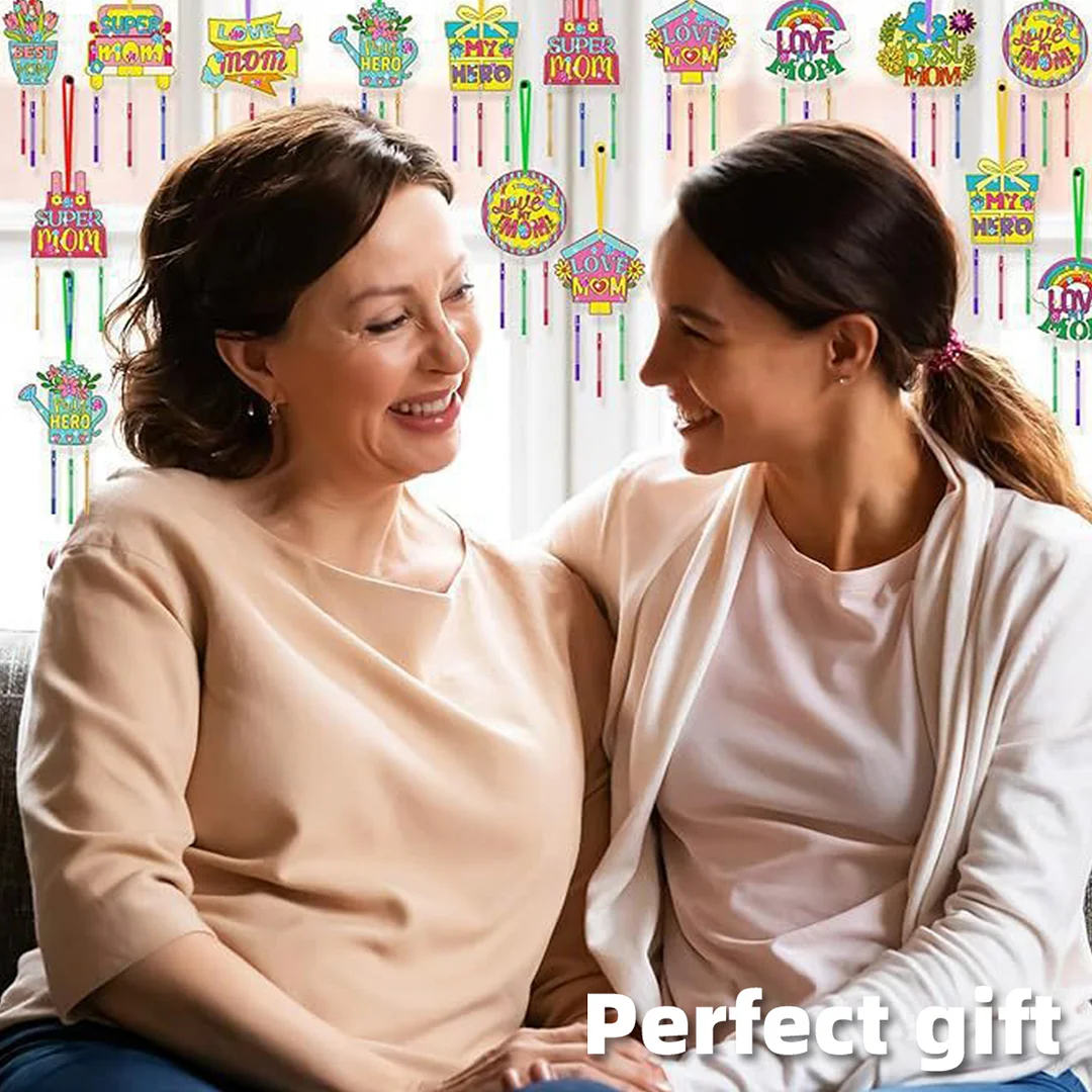 Mothers Day DIY Oil Painting Wind Chimes Wood  Chime Ornament Drawing Spring Craft Pendants for Beginners Adults Gift Home Wall Decor (Wind Chimes B)