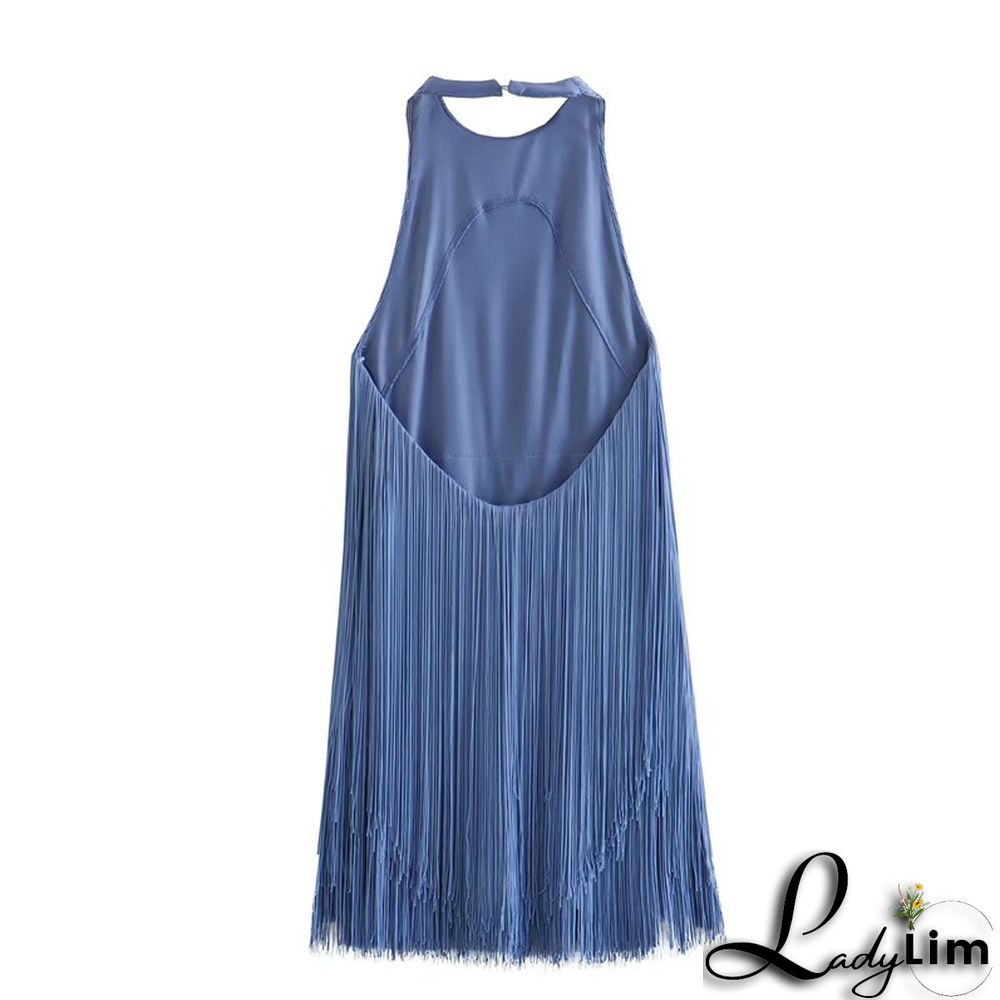 Backless Halter Tassel Mini Dress