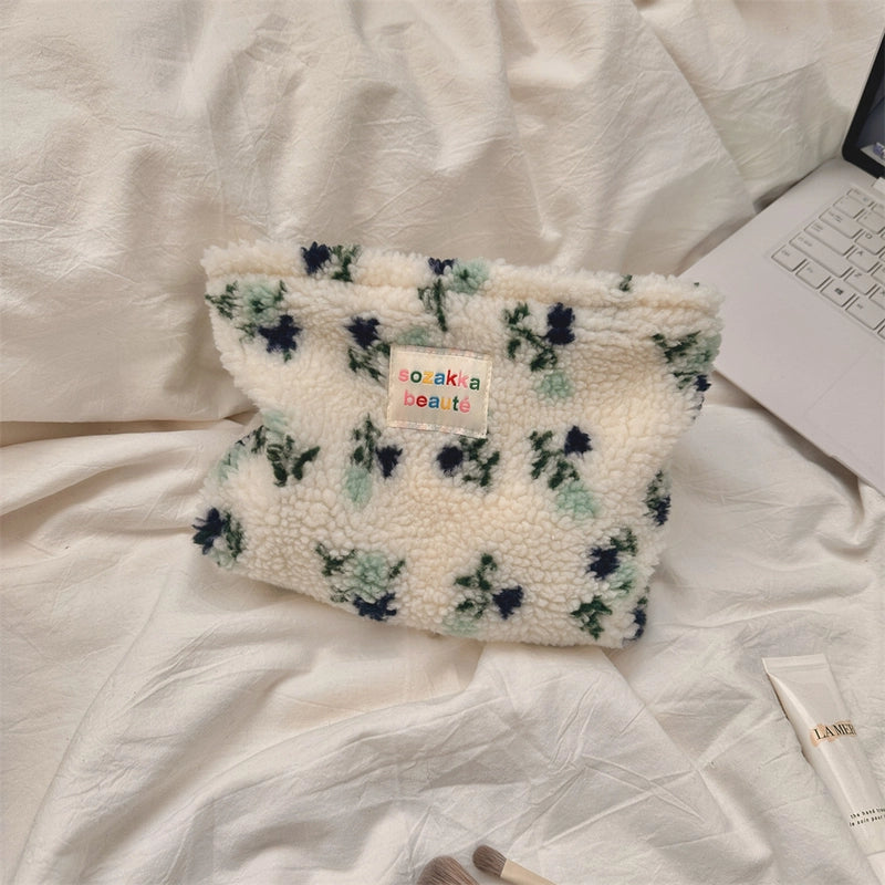 4123 Style Winter Plush Cosmetic Bag Color Polka Dot Large Capacity Travel Skin Care Cosmetics Storage Bag For Women