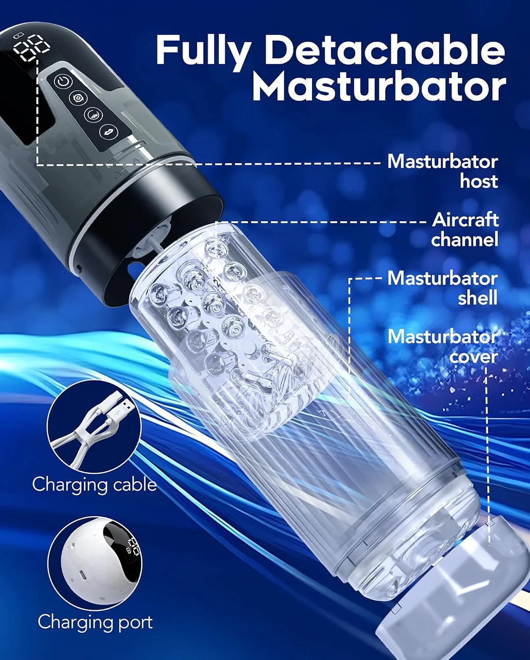 Waterproof Male Stroker Penis Pump With 7 Thrusting Rotating Vibrating Sucking Licking Modes