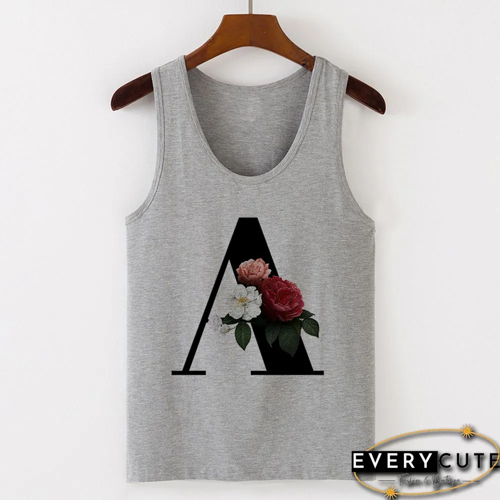 Summer Alphabet Print Camisole Sexy Tank Tops Vest Women Tee Shirt Sleeveless Gray Female