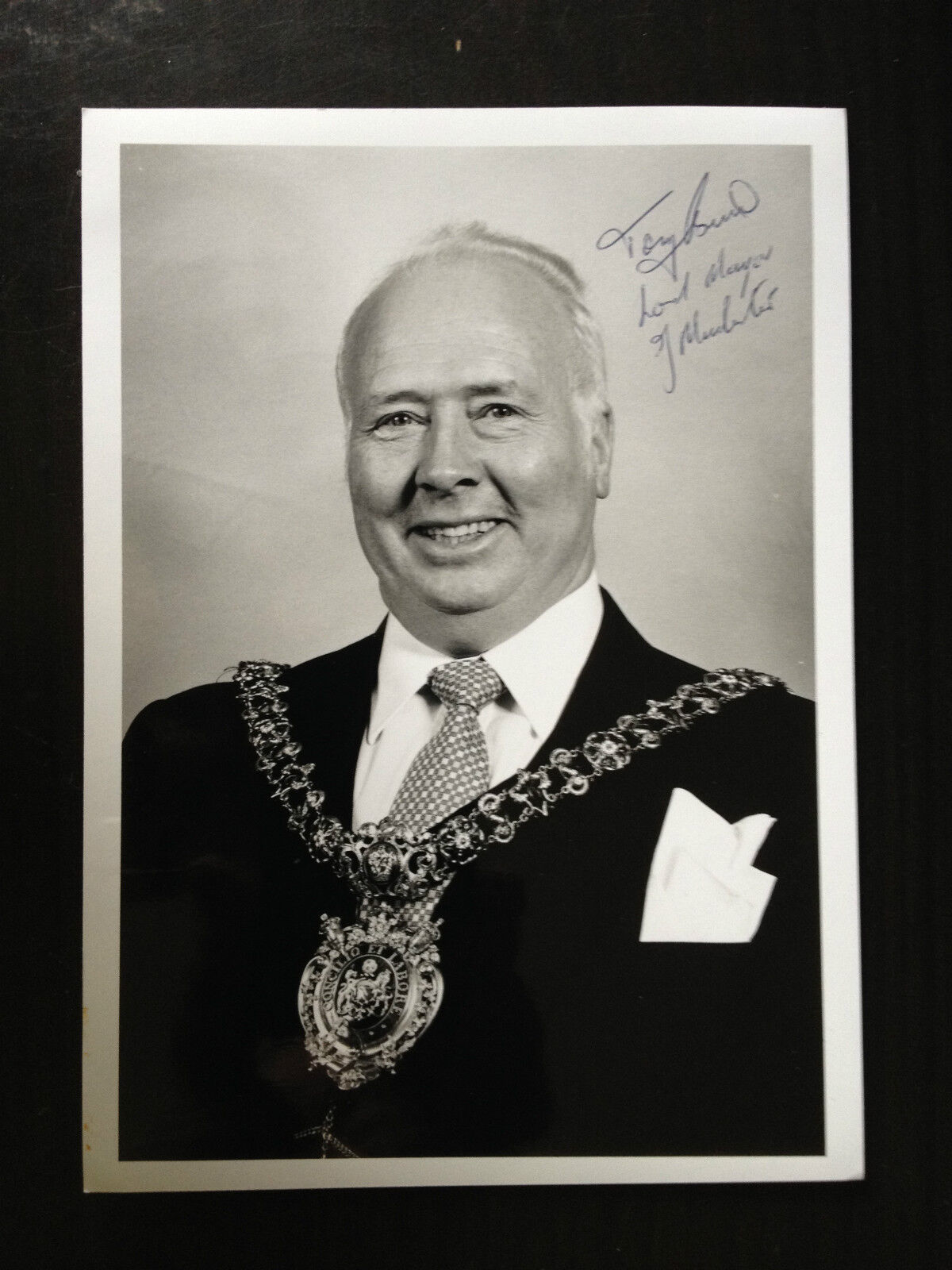 TONY BURNS - FORMER LORD MAYOR OF MANCHESTER - SUPERB SIGNED Photo Poster paintingGRAPH