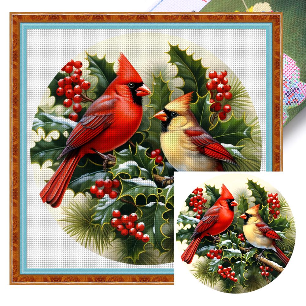 11CT Full Stamped Cross Stitch  Xmas Red Bird (40*40CM)-Guru-buzz