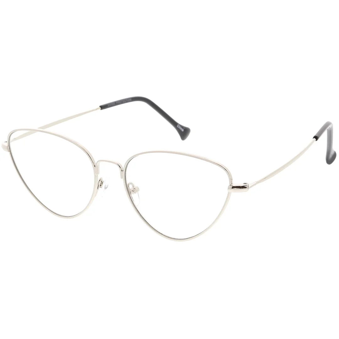 Women's Slim Metal Arms Cat Eye Glasses Clear Flat Lens 53mm