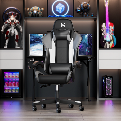 HLONONE Gaming Stuhl, Ergonomischer Bürostuhl, 90-135° Verstellbarer  Neigungswinkel Schreibtischstuhl, Höhe, Kopfstütze und Lendenkissen  Verstellbarer Gamer Stuhl, 200 kg Belastbarkeit, Schwarz-Blau