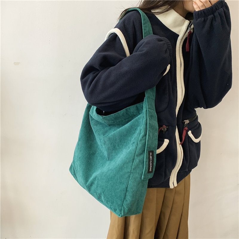 Corduroy Bag Handbags for Women Shoulder Bags Female Soft Environmental Storage Reusable Girls Small and Large Shopper Totes Bag US Mall Lifes