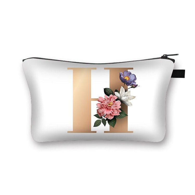 Alphabet flowers Printed Hand Hold Travel Storage Cosmetic Bag Toiletry Bag