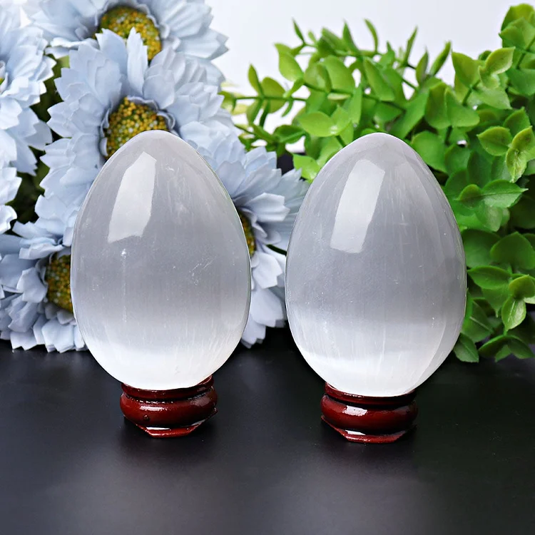 2.5" Selenite Egg Palm Stone Crystal