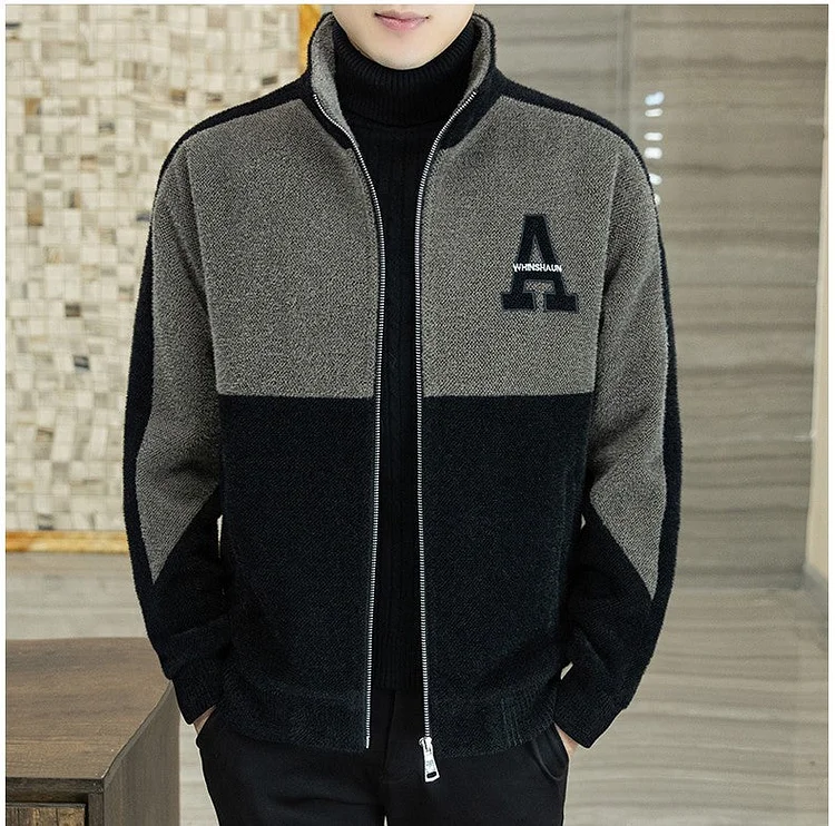 🎁Ideales Geschenk✨ Modische Jacke f&uuml;r Herren aus Kunstpl&uuml;sch mit Stehkragen