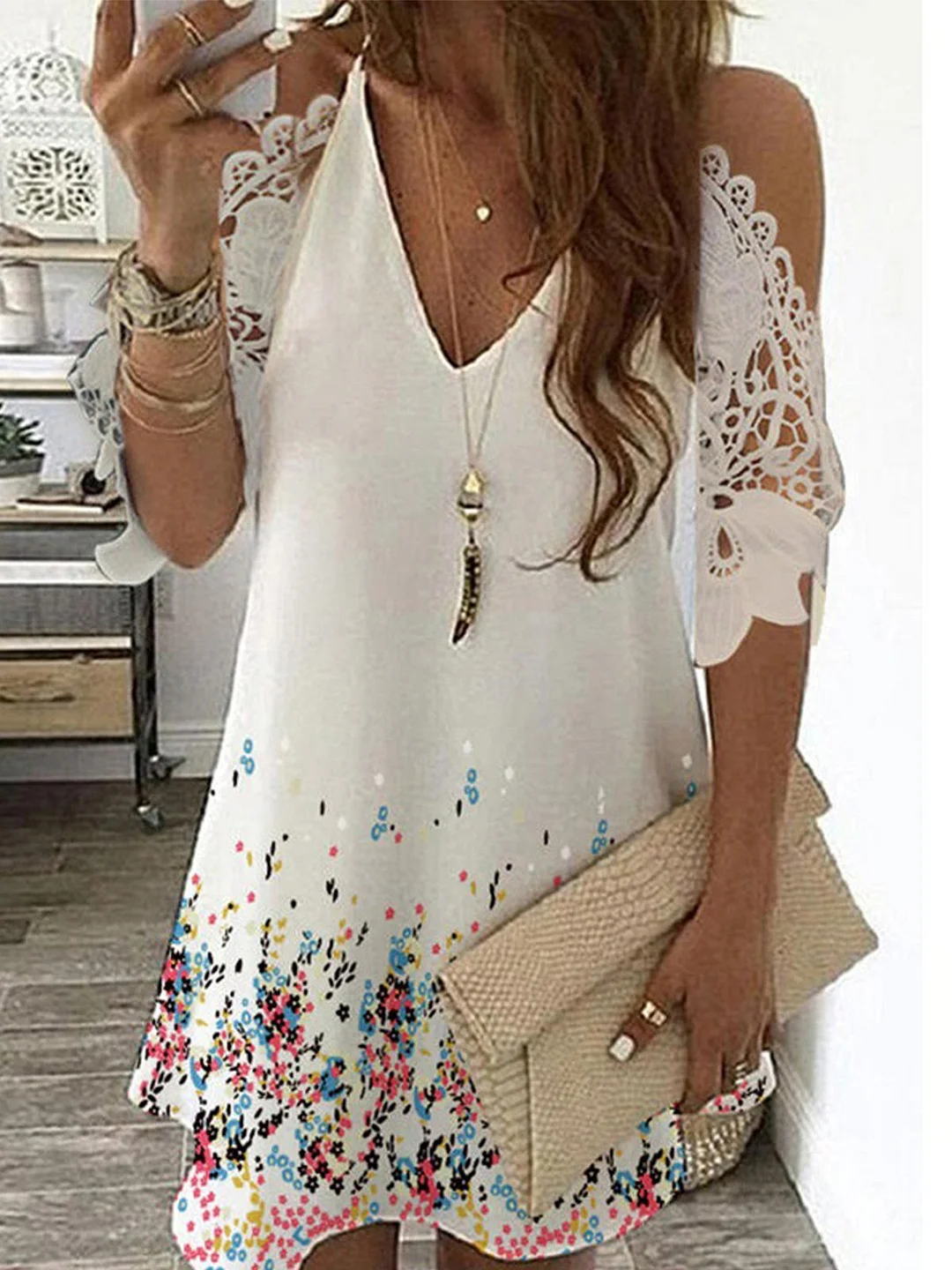Floral Off Shoulder Short Sleeve Woven Dress