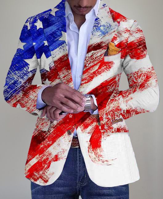Star Print Turndown Collar Tie Dye Pocket Blazer
