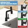 Smart Digital Display Hot And Cold Water Faucet Bathroom Faucet With Pull-Out Sprayer, Black Bathroom Sink Faucet With LED Temperature Display, Modern Single Hole Basin Faucet, Waterfall Bathroom Faucet