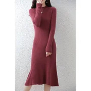 Dwblockchain Cashmere Sweater Women's Knitted Dresses 100% Merino Wool O-Neck Elegant Party Dress Autumn Winter Female Pullover Casual Skirts