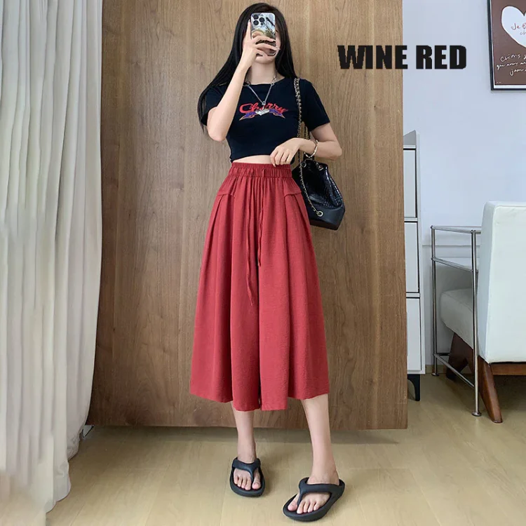 2023 Summer Thin Casual High Waist Large Size Slim Ice Silk Wide Leg  Pants