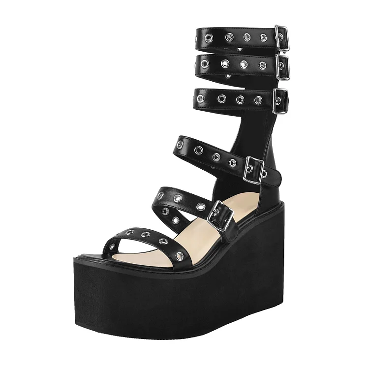 Wedge Platform Multiple Buckle Sandals