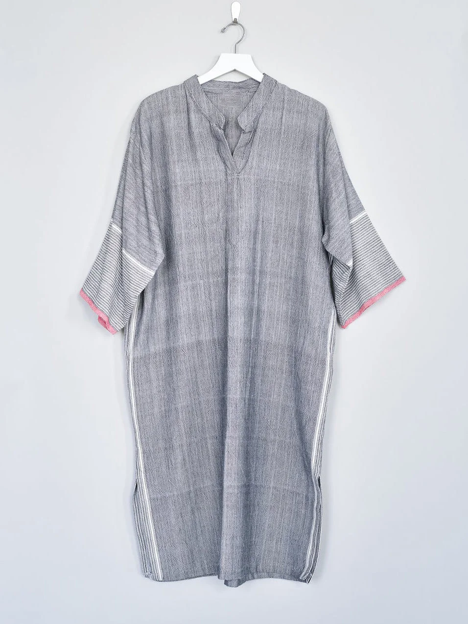 Casual V Neck Stitching Stripe Linen Dress