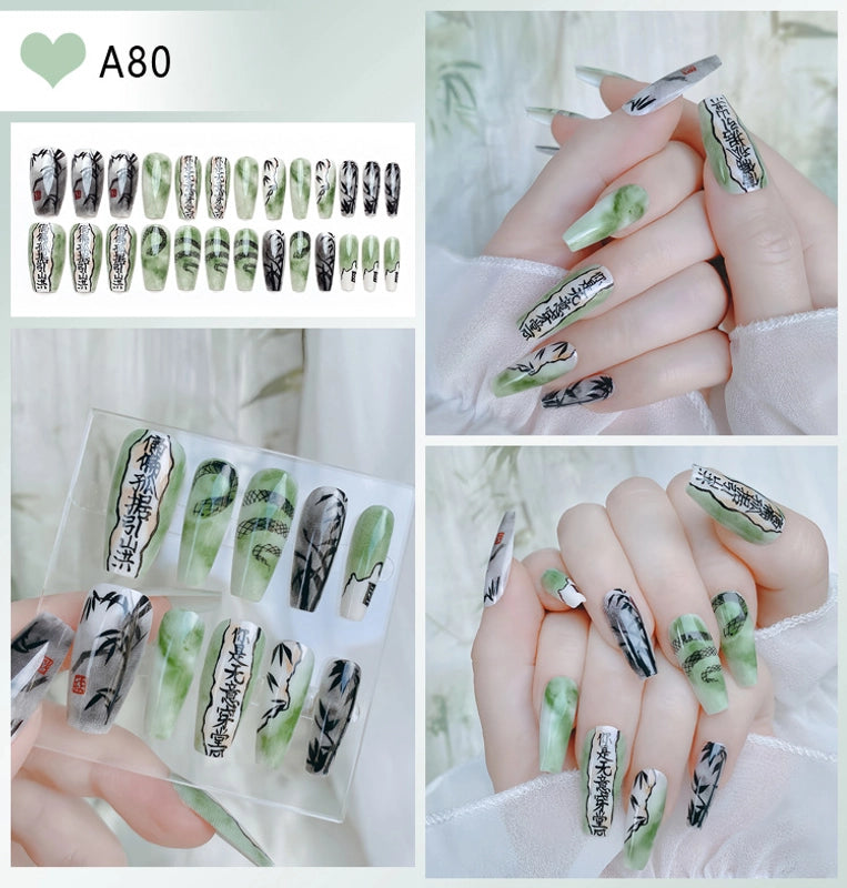 Cute Sweet Color Block Flower ABS Press-on Nails 1 Set