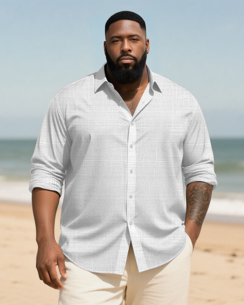 Big & Tall Men's Daily Solid Long Sleeve Bamboo Hemp Texture Shirt