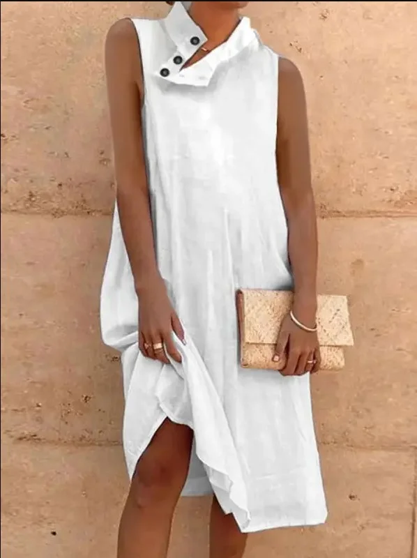 Solid Color Stand-up Collar Sundress