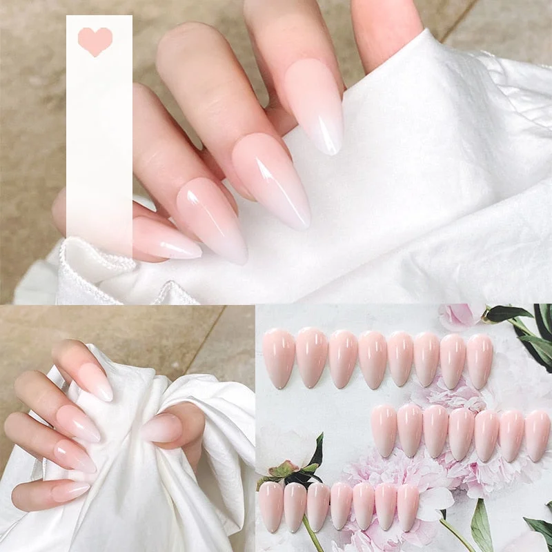 24pcs acrylic nail tips Ombre  Pearl Pink Fake Nail Super Long Stiletto Full Cover Color Glossy Acrylic Nail Kits Sets with Glue-Nail Inspo