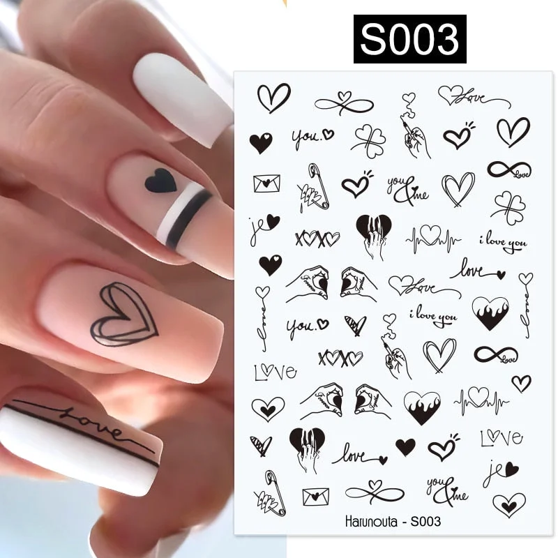 Black White Butterfly 3D Nails Sticker Geometry Decals Flower Gold DIY Decals Designs For Nail Art Manicures Decorations Salon