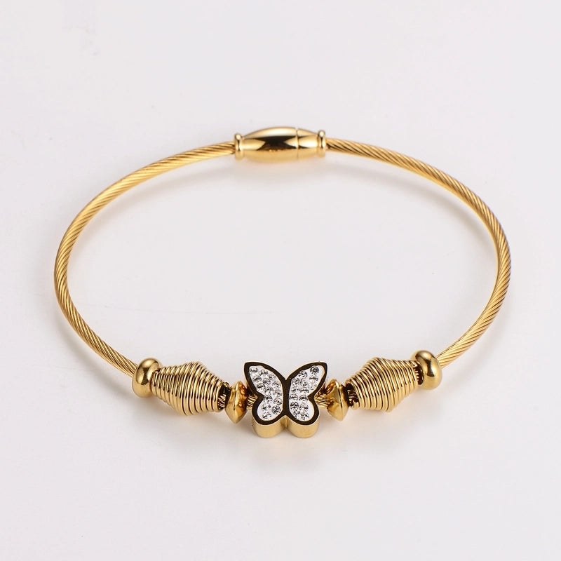 Casual Basic Minimalist Butterfly 304 Stainless Steel 18K Gold Plated Rhinestones Bracelets In Bulk