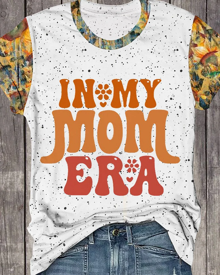 In My Mom Era Ink Leopard Print Round Neck Short Sleeve T-shirt