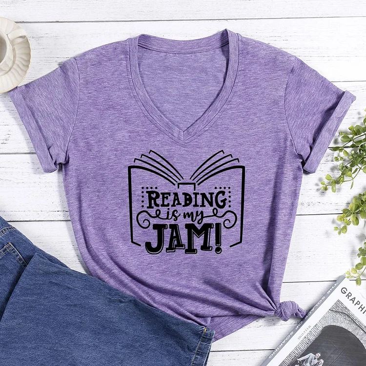 Reading Is My Jam Book Lovers V-neck T Shirt