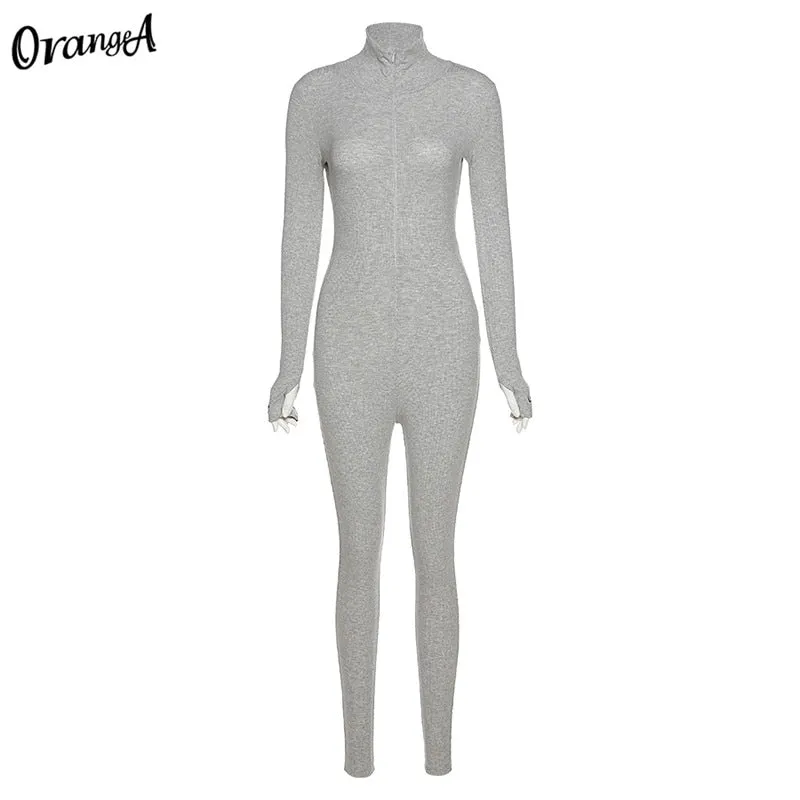 OrangeA skinny fitness women active wear pink jumpsuits turtleneck sporty long sleeve casual overalls workout streetwear outfits