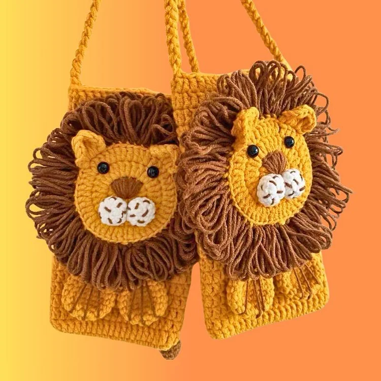 Lulusnow Handmade Camel Unique & Adorable Lion Crochet Phone Bag