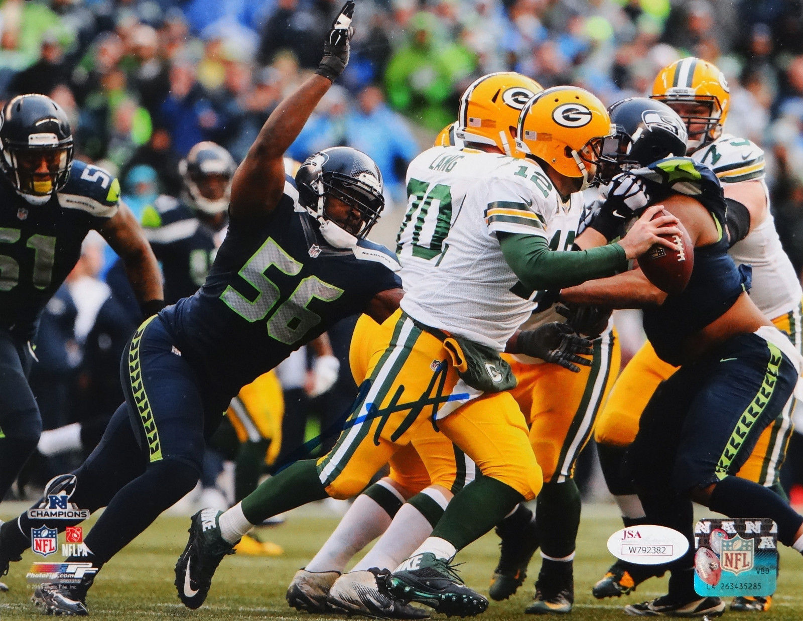 Cliff Avril Autographed 8x10 Seattle Seahawks Against Packers Photo Poster painting- JSA W Auth