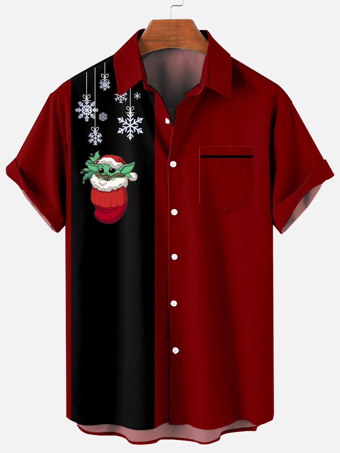 Men Christmas Cartoon Monster Print Pocket Front Short Sleeve Shirt PLUSCLOTHESMAN